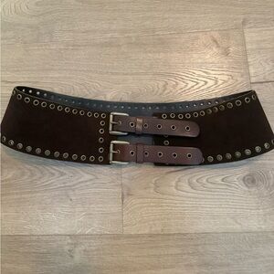 WCM New York Brown Suede Double Buckle Leather Belt Western Renaissance XL